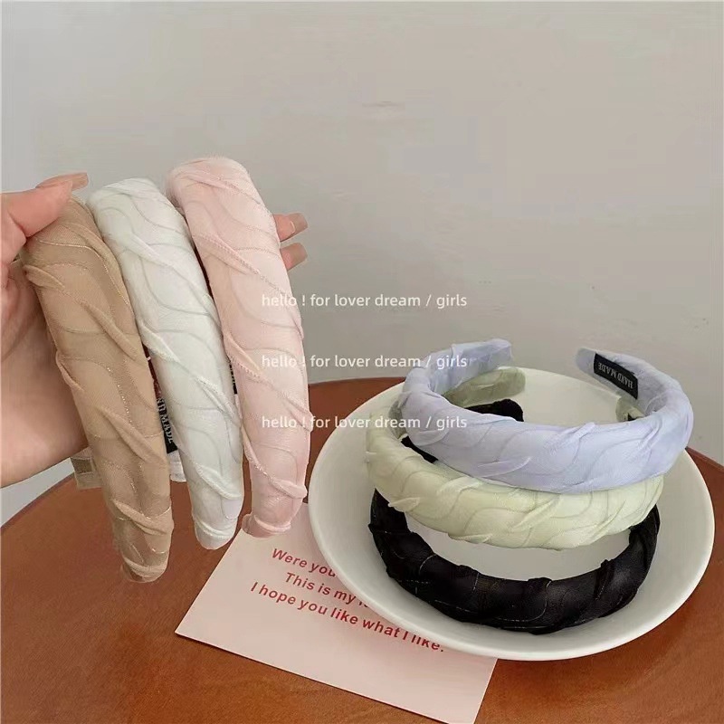 GIRLY WAVE PATTERNED KOREAN WOMEN SOFT COLOR PADDED WIDE CURLY LINE PATTERNED MOTIF BRIMMED HEADBAND HAIRBAND HAIR BAND/ BANDO BENDO BANDANA WANITA KOREA WARNA PASTEL TERANG TEBAL LEBAR AKSESORIS RAMBUT KAIN