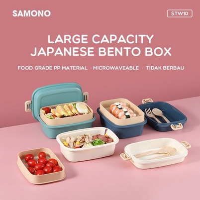 SAMONO STW10 Kotak Makan Bento Microwaveable Lunch Box Susun Food Grade Material 2 Tingkat