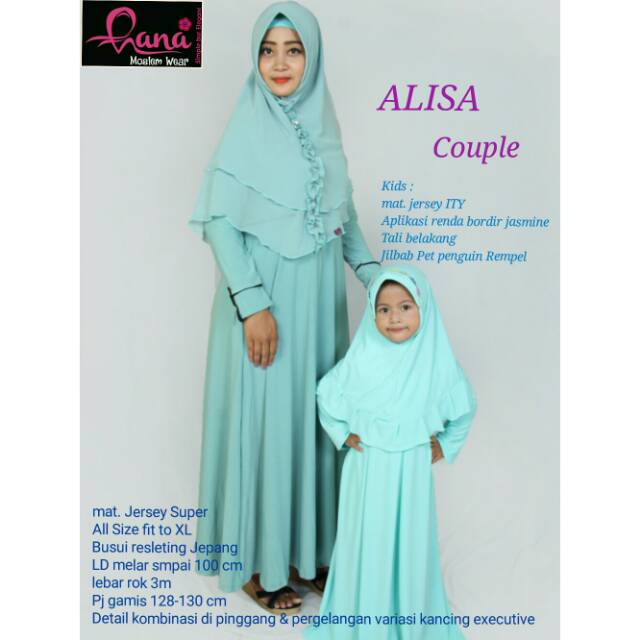 BAJU MUSLIM COUPLE GAMIS IBU DAN ANAK JERSEY - HIJAU MINT
