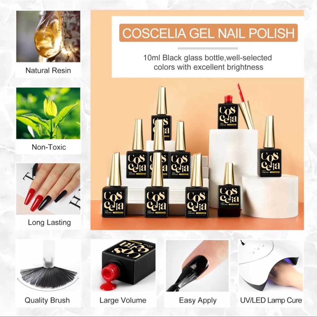 ORIGINAL COSCELIA Nail Gel Polish UV LED 10 ml / Kutek / Cat Kuku Murah