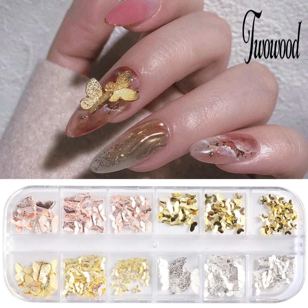 1 Kotak Ornamen Kupu-Kupu 3D Bahan Metal Tahan Karat Untuk Dekorasi Nail Art