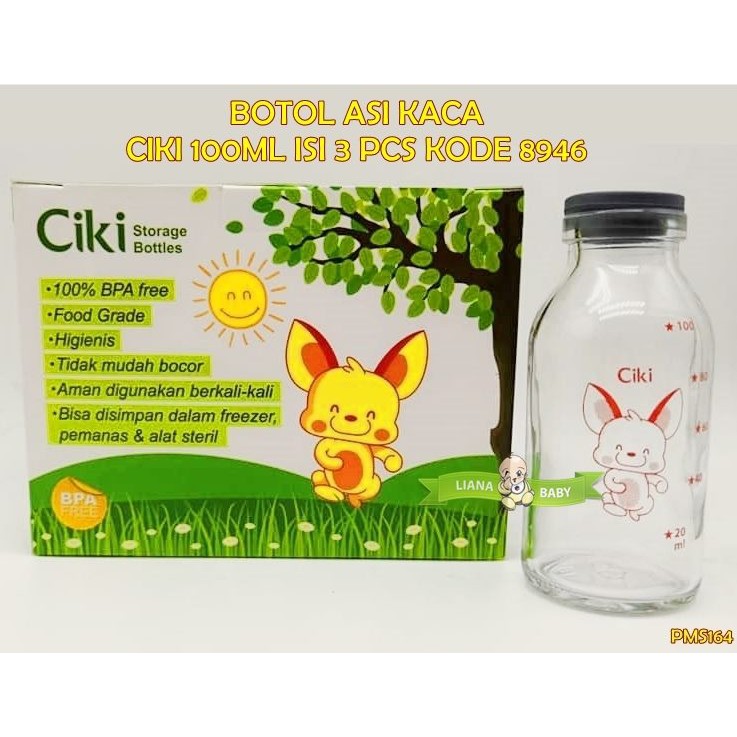 PMS164 BOTOL ASI KACA CIKI 100ML ISI 3 PCS KODE 8946