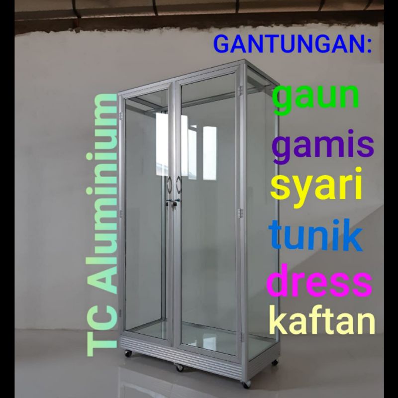 TC ALUMINIUM LB515 100X55X185 S B LEMARI BAJU PREMIUM ALUMINUM TEBAL FULL KACA BENING / HITAM 5 MM G