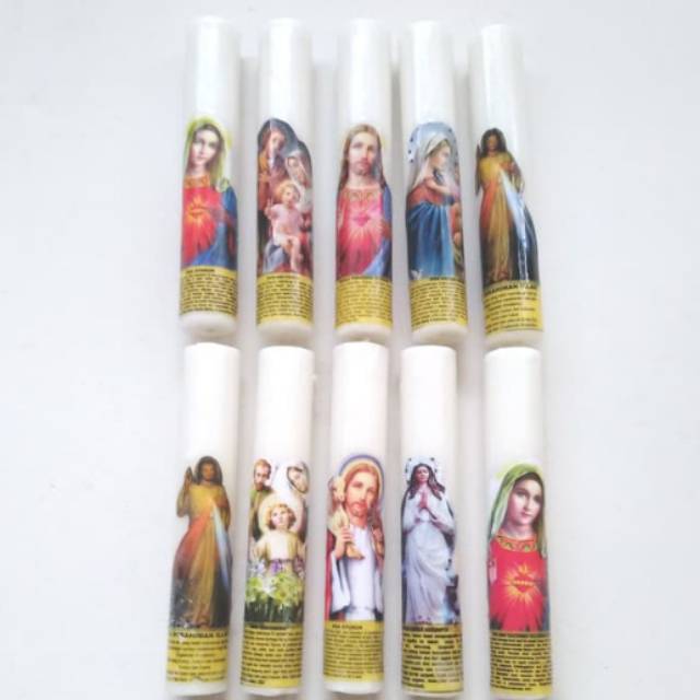 Lilin Doa Candle Gambar Rohani Maria Yesus Keluarga Kudus Tinggi 17 cm d 3 cm Set Altar Meja Ibadah