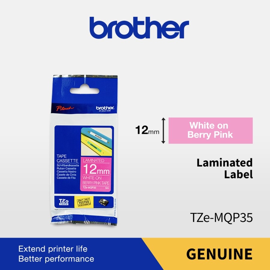 

Brother Color Tape TZE-MQP35 12mm Laminated White On Berry Pink