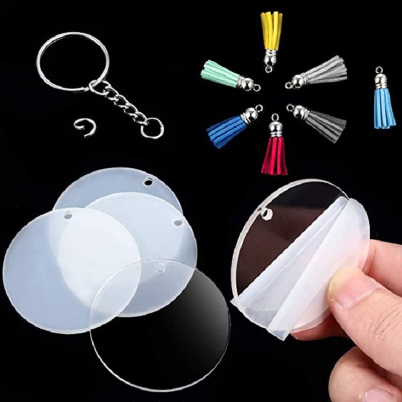 SIY  48 Pcs Acrylic Keychain Blanks with Key Rings Round Clear Discs Circles Colorful Tassel Pendant Jump Rings for DIY Projects Crafts