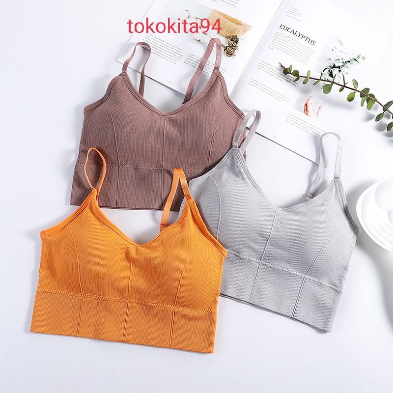 Sport Bra Wanita Import Polos Garis 1pcs - Bra Wanita BH Pakaian Dalam Garis Satuan Olahraga