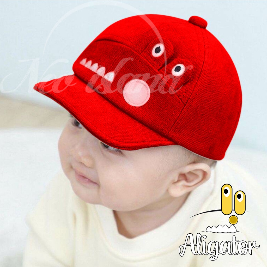 TOPI ANAK BAYI LAKI LAKI PEREMPUAN KARAKTER CRORODILE TOPI ANAK BASEBALL MOTIF ALIGATOR PREMIUM-merah