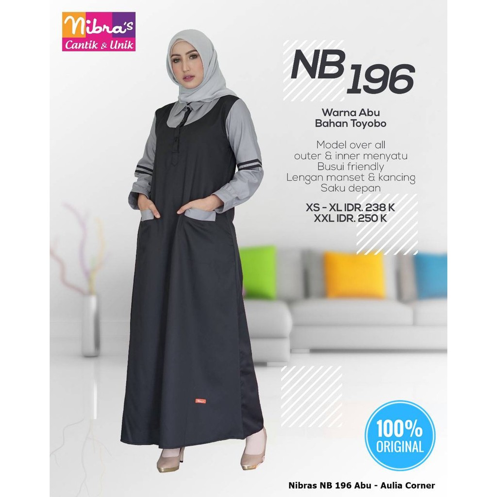 Gamis Wanita Cantik Gamis Nibras NB 196 Abu ORIGINAL Model Kekinian