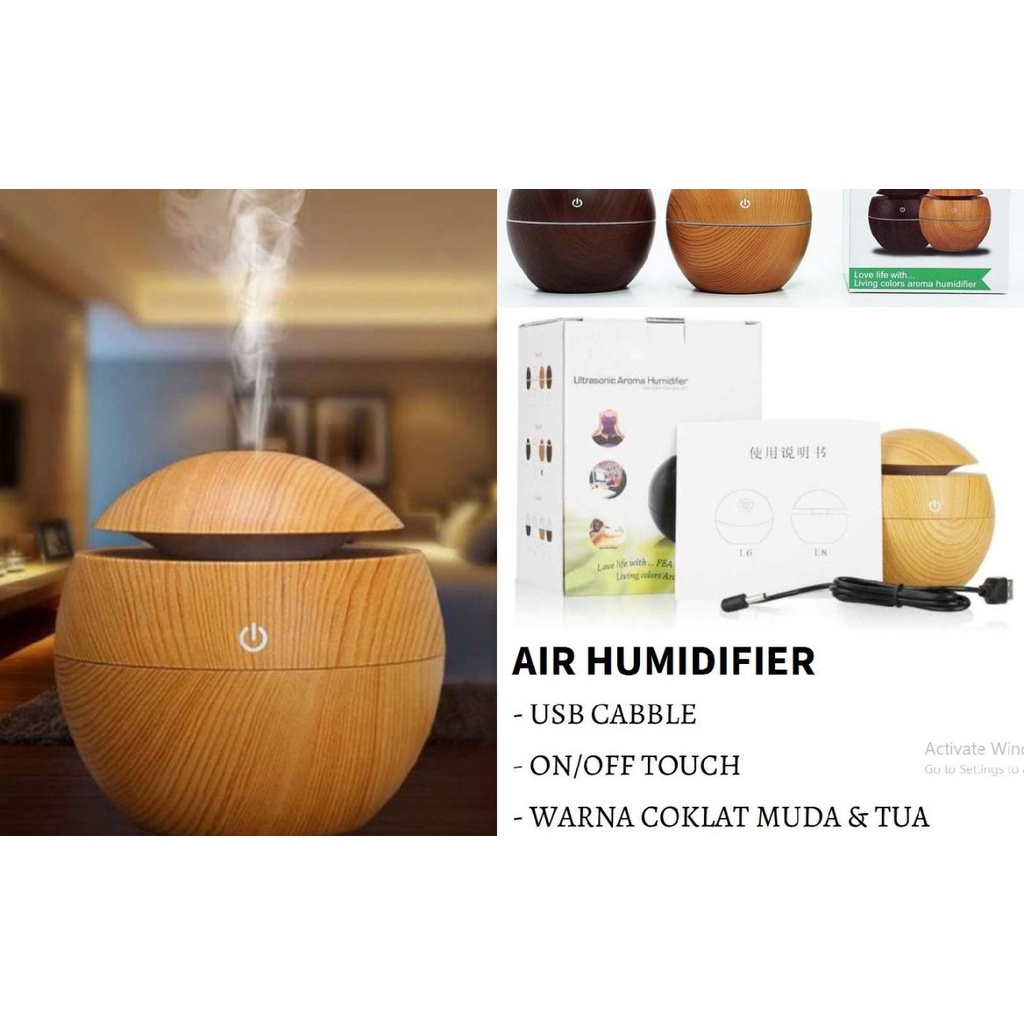 Humidifier Air Aromaterapi Diffuser Model Bulat Kecil Motif Tekstur Kayu 130ml Pelembab Udara