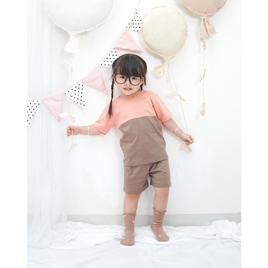 PROMO 7.7 PROMO BAJU LEBARAN BONZER BABY SHORT SLEEVE SET TWO TONE SETELAN BAJU PENDEK ANAK 1-5 TAHUN