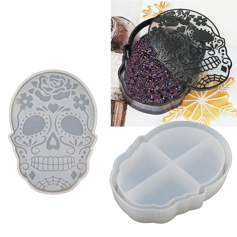 SIY  Skull Storage Box Container Resin Molds Storage Box Mold Silicone Mold for DIY Epoxy Resin Trinket Holder Home Decor