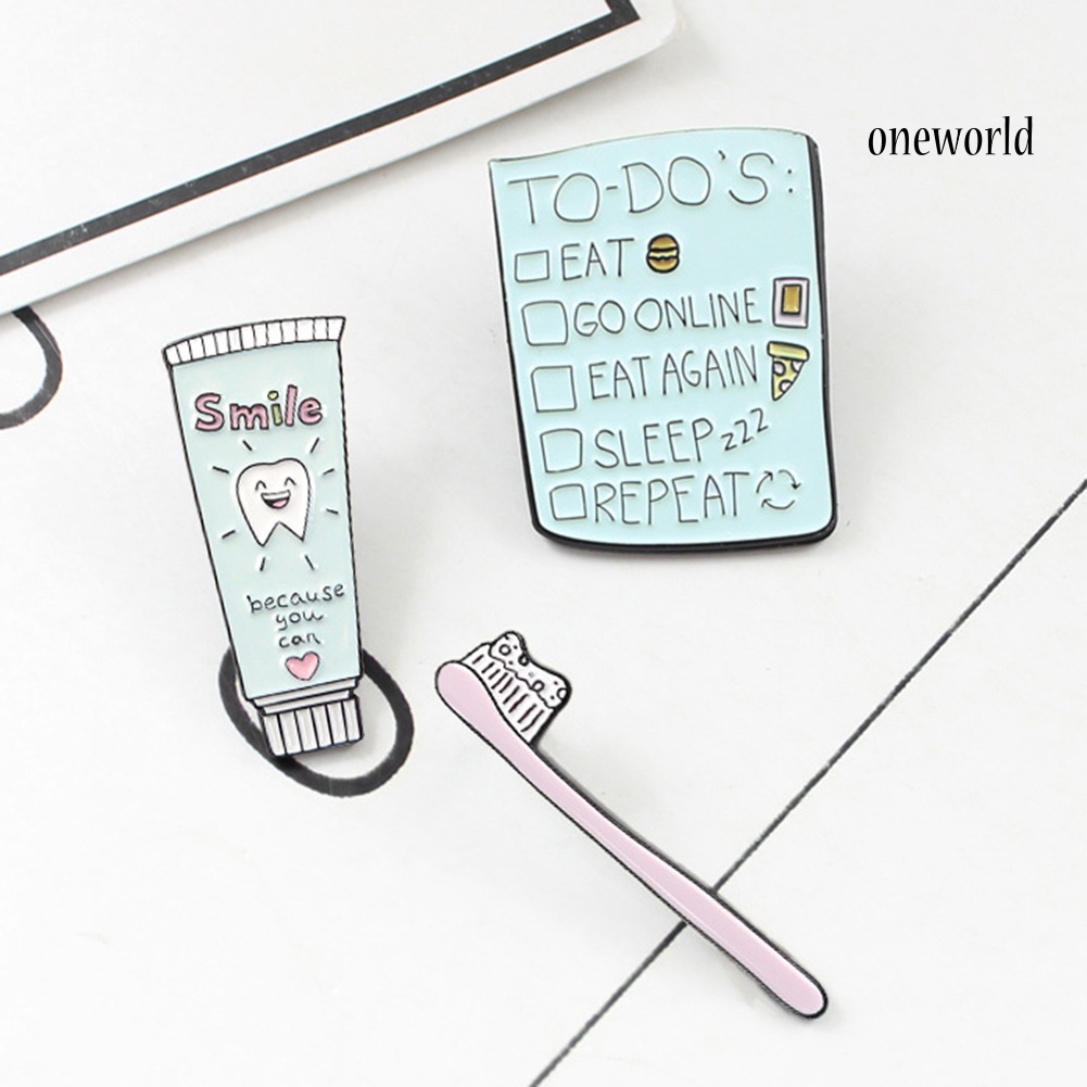 OW@ Cartoon Toothbrush Toothpaste To-do List Enamel Brooch Pin Collar Badge Jewelry