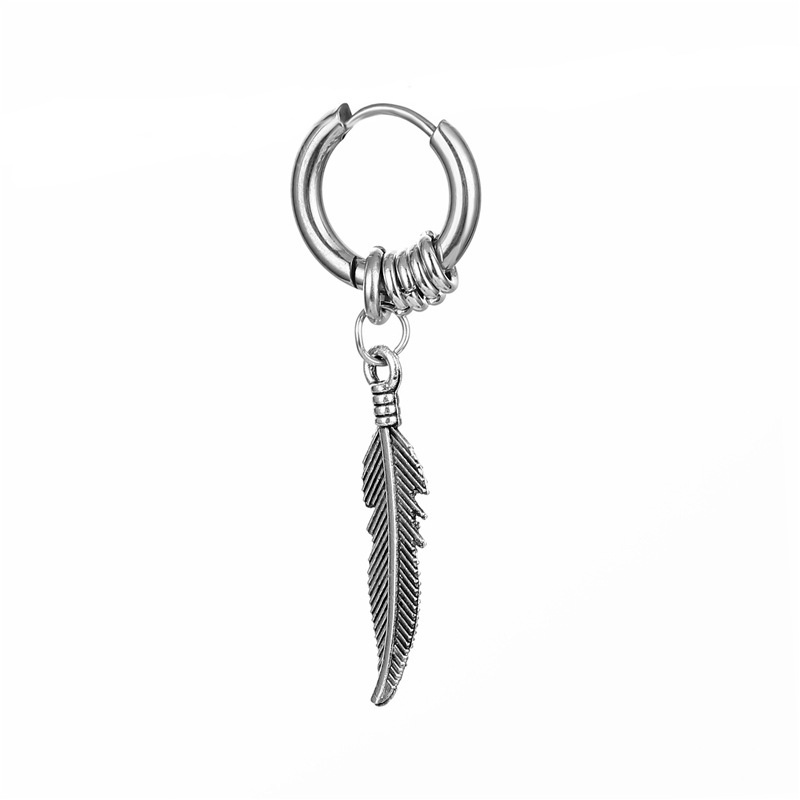 Stainless Feather Earrings Trendy Street Hip Hop Fashion Korean Version