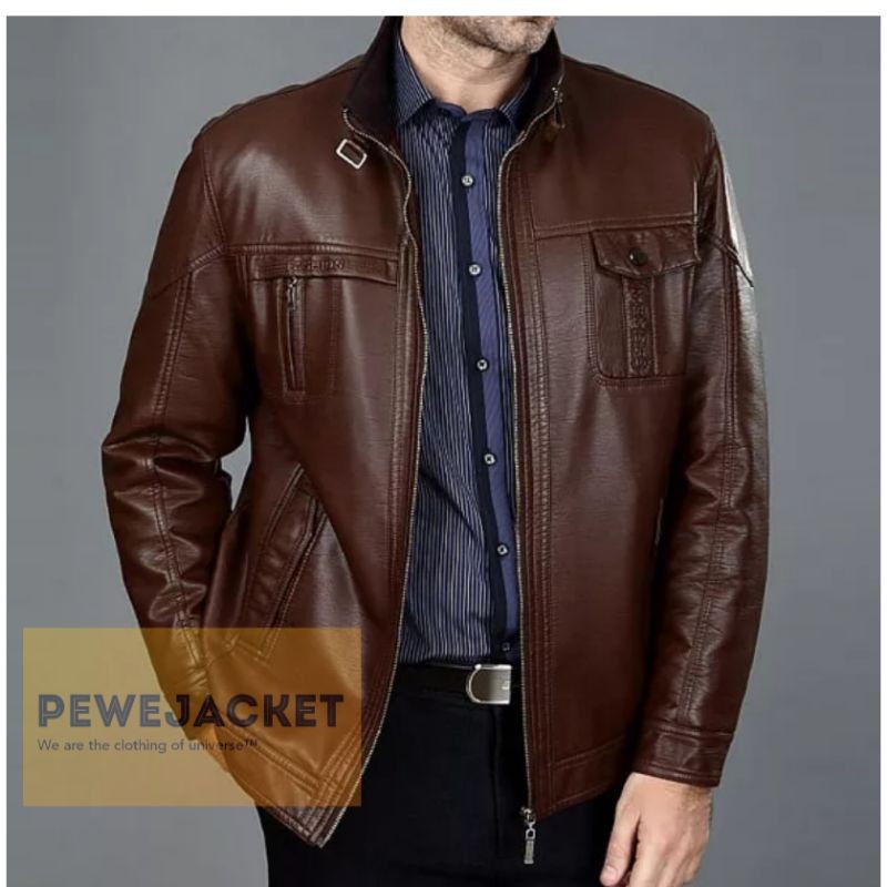 JAKET PRIA KULIT ASLI DOMBA SUPER WARNA COKLAT TUA