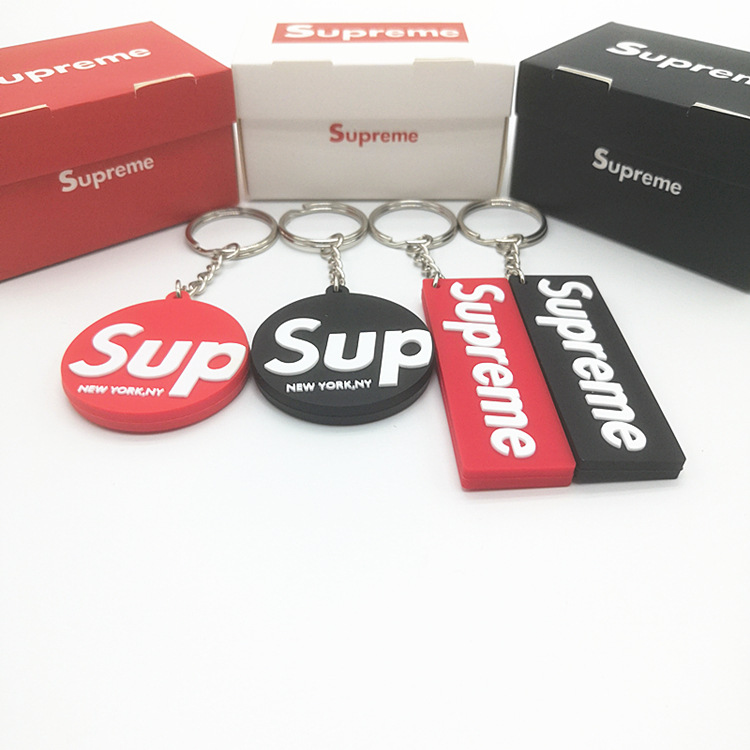 [Ready Stock] PVC Silicone Tide Brand Keychain Key Ring Double-sided Tide Brand Supreme SUP Soft Glue Pendant