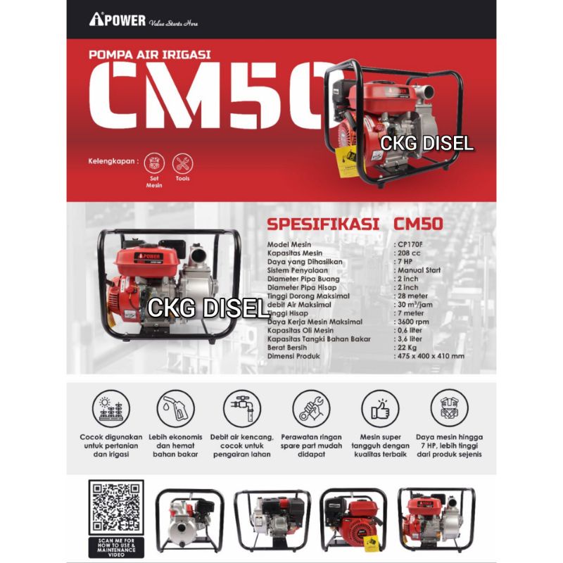 Pompa Air Irigasi Alkon Bensin Airpower / Pompa Untuk Sawah Dan Ladang