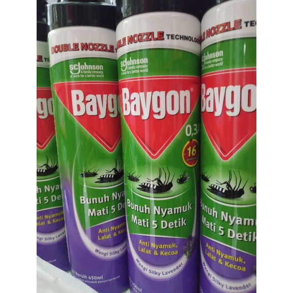BAYGON AEROSOL Wangi Silki LAVENDER 450ml / BAYGON  SEMPROT ANTI NYAMUK LALAT DAN KECOA 450ML