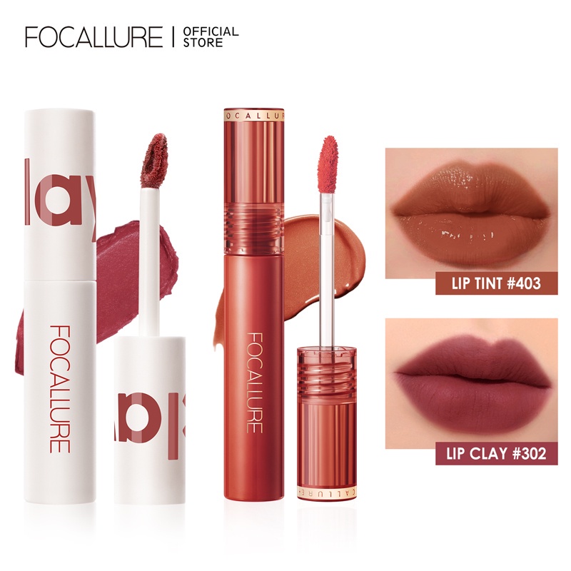 FOCALLURE 2PCS Long-lasting Velvet-mist Matte Lipclay &amp; Waterproof Dewy Lip Tint Lipstick