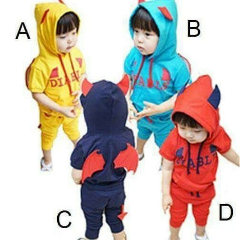 Stelan Diable/ Stelan Baju Anak Lucu/ Stelan Baju Anak Bersayap