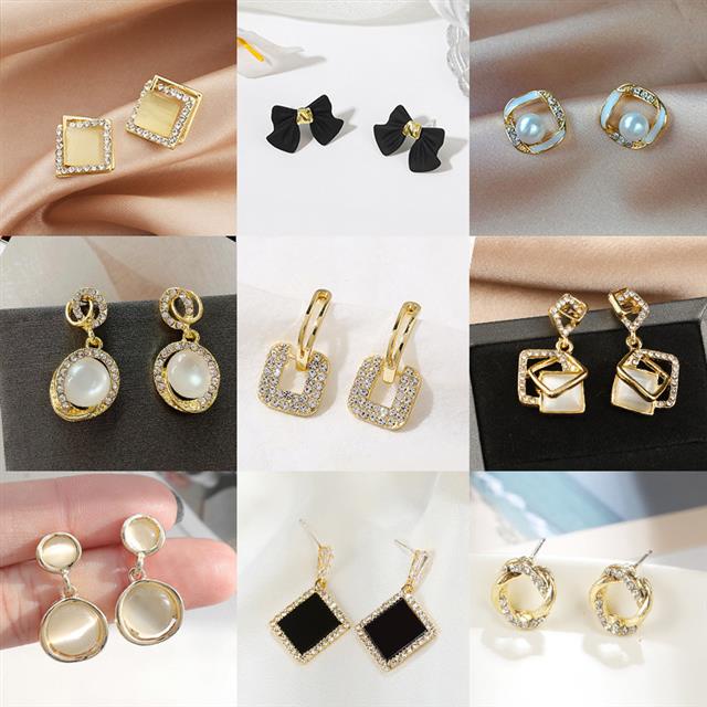 Korea busur geometris persegi elegan hitam fashion sterling silver jarum stud anting-anting sederhan