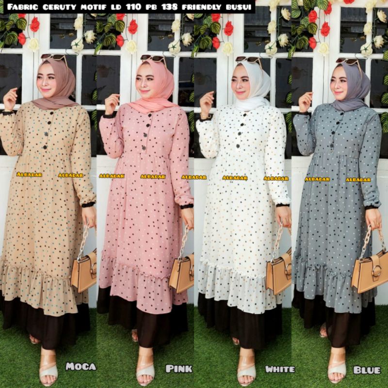 [ BISA COD] GAMIS CERUTY BABYDOLL MOTIF POLKADOT KANCING REMPEL BAWAH, DRESS CERUTY POLKADOT MODEL TERBARU 2021 BY AL BADDAR