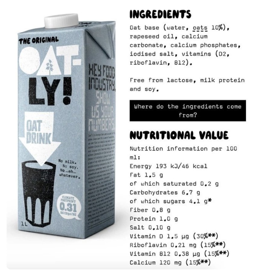 Oatly Oat Milk 1l - Susu Vegan Gandum Original Organic Barista Uht Plant-based Shopee Indonesia