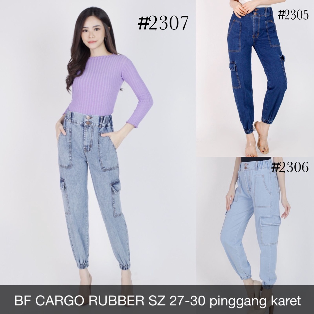 CELANA JEANS WANITA BF CARGO RUBBER