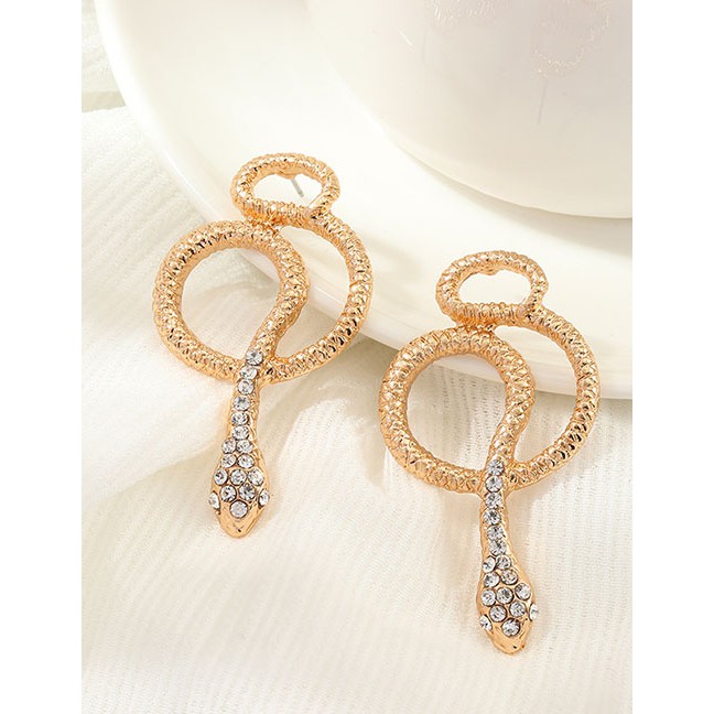 LRC Anting Tusuk Fashion Rose Gold Cobra Earrings With Metal And Diamonds D63060