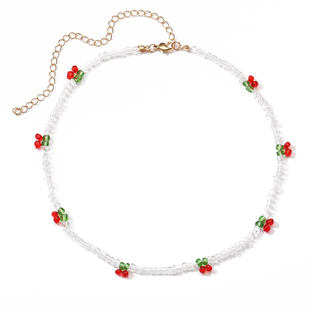 Kalung Choker Manik-Manik Cherry Transparan Bahan Resin Gaya Bohemian Untuk Wanita