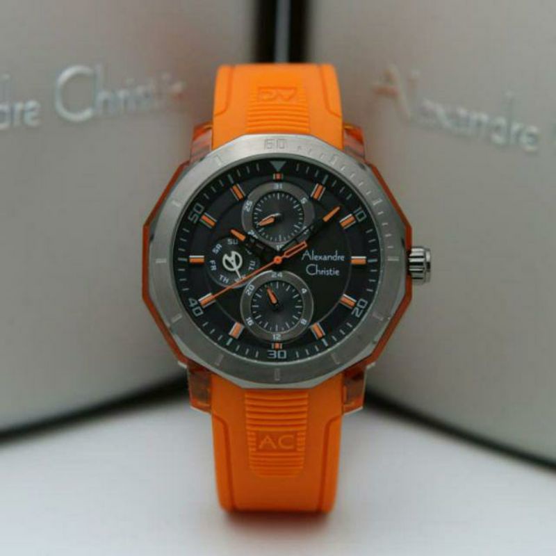 jam tangan alexandre christie 6552 wanita tali karet chrono tgl hari