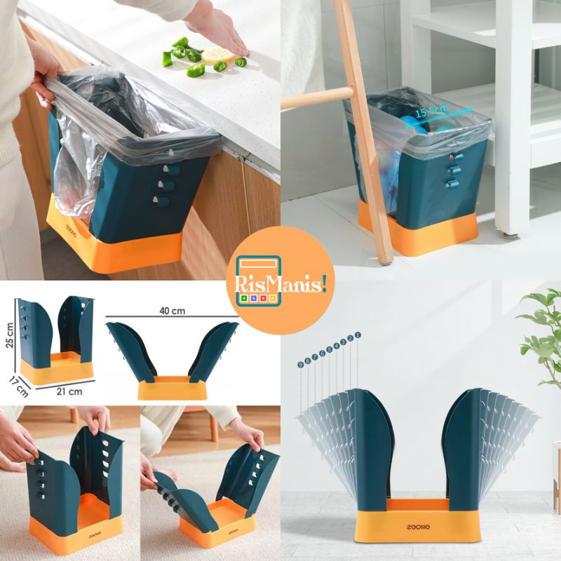 ADJUSTABLE TRASH BIN - Tempat Sampah Rakit 4 Pengait Tong Ukuran Sesuai Kantong Plastik Kresek Dapur