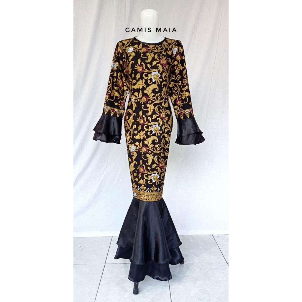 GAMIS MAIA SATIN WARNA HITAM KOMBI BATIK TANIA