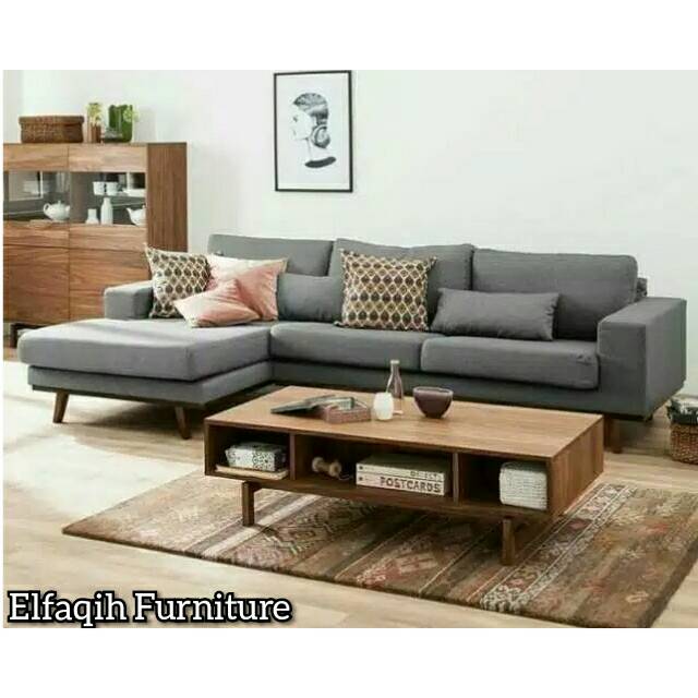 Sofa sudut L minimalis modern ukuran Panjang 200cm Efn2 tanpa meja