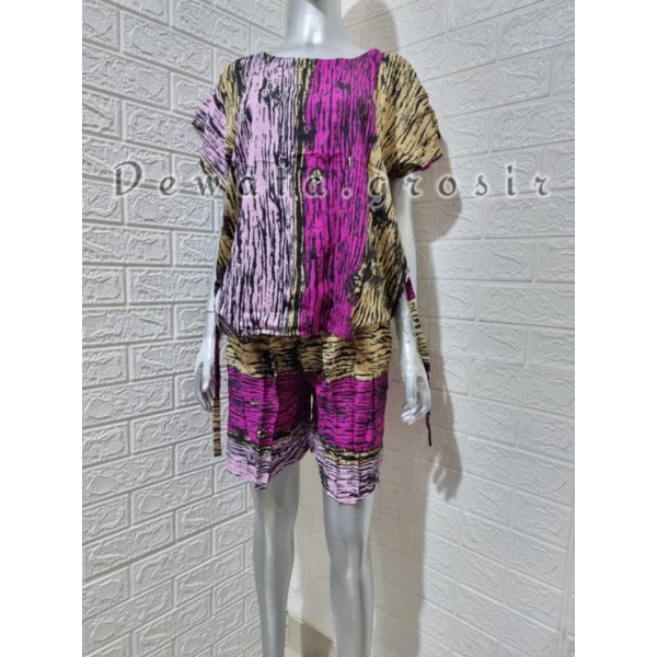 BAJU WANITA PIYAMA BAJU TIDUR SETELAN ONE SET BABYDOLL RAYON SUPER KOPI BALI ROBUSTA TERLARIS-Fiber Fanta Pendek
