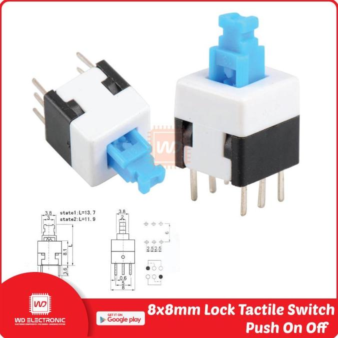 Lock tactile switch 8x8 mm push on off 8x8mm easywa53 Murah