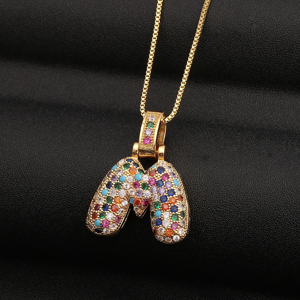 Colorful zircon ornamen aksesoris Bahasa Inggris huruf kalung liontin