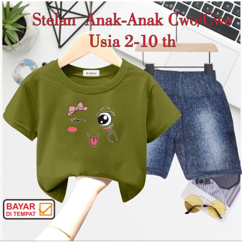 ((IB))SETELAN ANAK PEREMPUAN SEMI JEANS/MATA DIGITAL SABLON