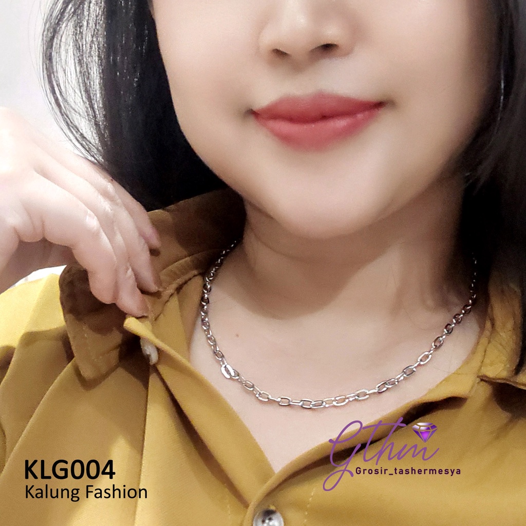 kalung wanita rantai polos KLG004 anti karat mewah berkilau seperti emas asli jual titanium xuping