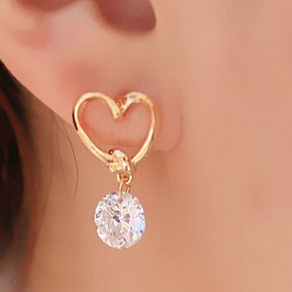 Lily Pearl Ear Stud Panas Bentuk Hati Pola Geometri Gaya Korea Sayap Malaikat Anting