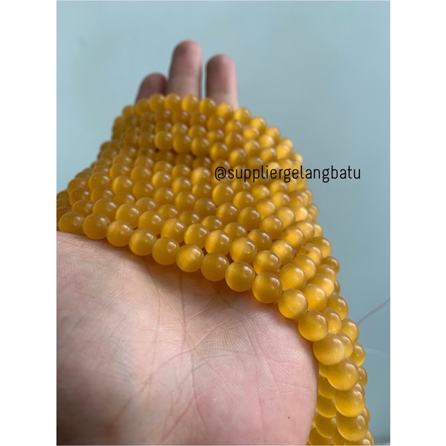 batu renceng kalung Gelang yellow cat eye 8mm mata kucing kuning bahan