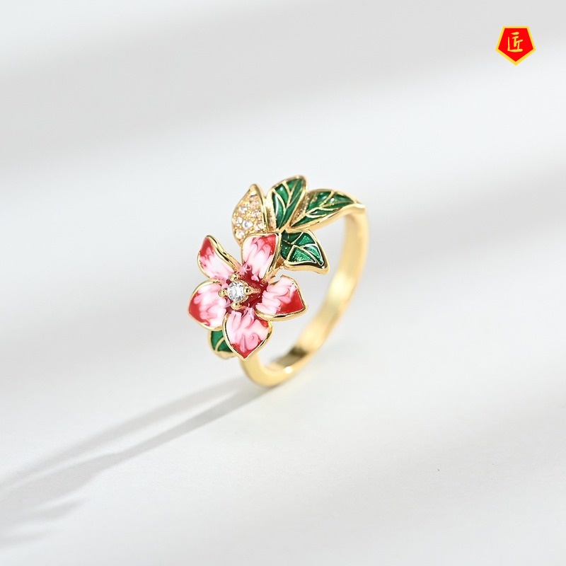 [Ready Stock]Women's Elegant and Exquisite 18K Gold Earrings Flower Ring Set