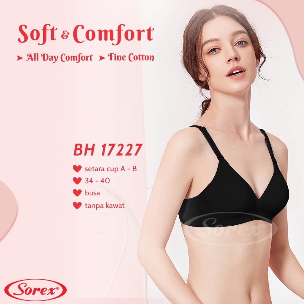 BH 17227 BH17228 Sorex Bra Busa Tanpa Kawat Setara Cup A-B Kait 2 Soft &amp; Comfort