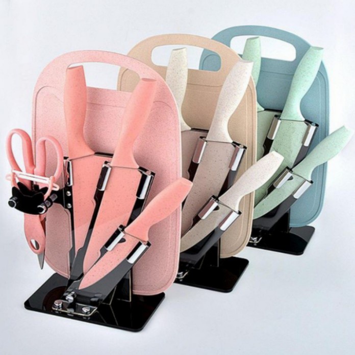 Pisau Keramik set + talenan keramik set pisau - cream promo