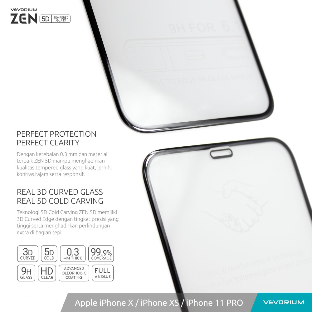 VEVORIUM ZEN 5D ColdApple iPhone X XS 11 PRO Full Cover 3D Curved Tempered Glass