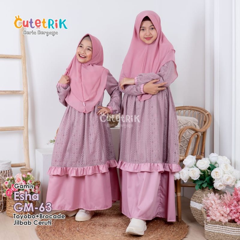 GAMIS ESHA CUTETRIK GM63 GAMIS ANAK SYARI SET JILBAB CERUTI WARNA PINK GAMIS ANAK SYARI BAHAN TOYOBO