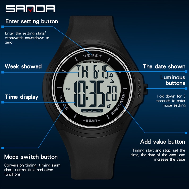 SANDA 2131 Jam Tangan Pria Wanita Digital EL Backlight Sport Watch Anti Air WATCHKITE WKOS