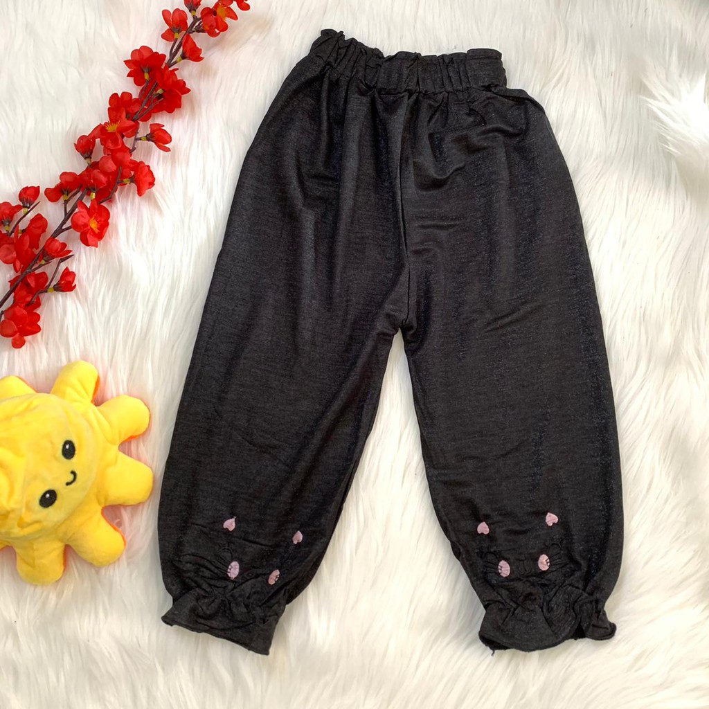 Celana jogger import bahan adem lucu bordir kekinian murah bestseller pergi jalan -CJ MIX 22 MEOW