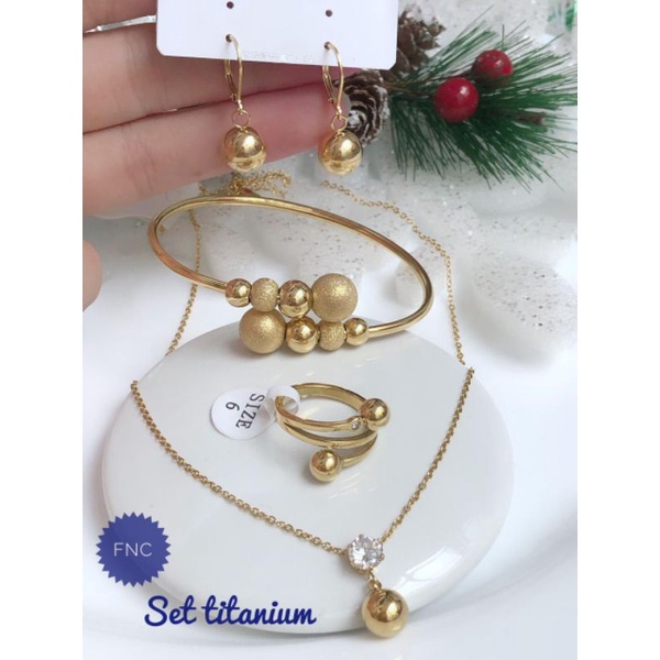 [Titanium] Set bangle bola titanium gold perhiasan gelang bangle motif pentol bola gold 060821