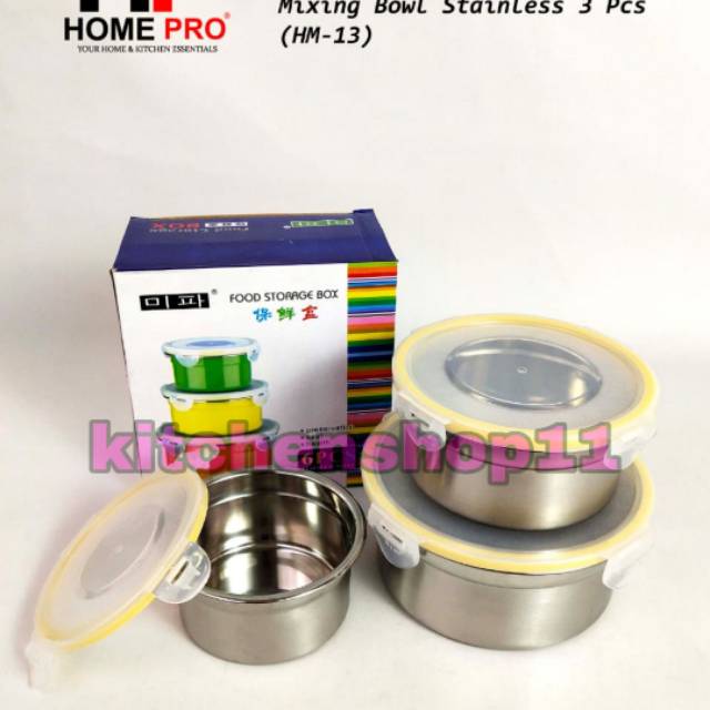 Food container mixing bowl stainless 3pcs / lunch box stainless